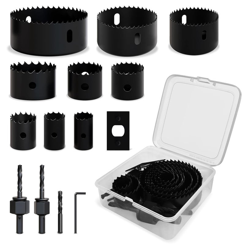 METOTO 14PCS Hole Saw Kit (3/4" to 3"|19-76mm) with Mandrel & Accessories Cutter for Soft Wood, PVC Board & Home Projects - Image 1